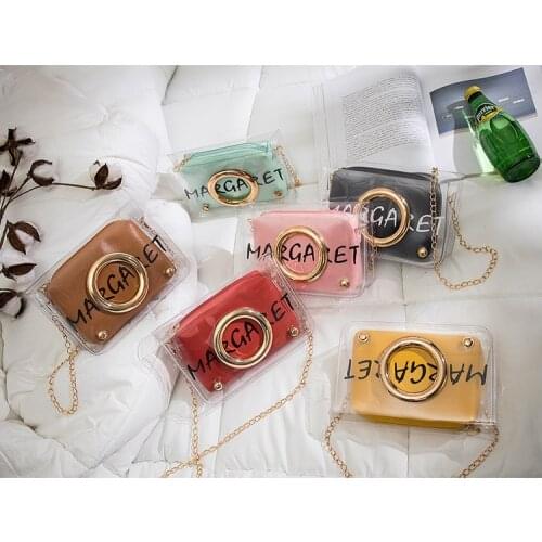 2020 New Fashion Transparent Shoulder Crossbody Bags PU+PVC Clear Bag Satchel Bag Ladies Girl Casual Chain Handbags and Purses