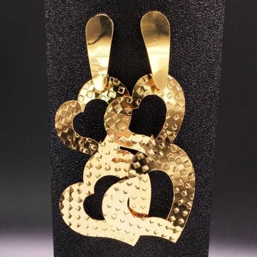 2021 Long Stainless Steel Statement Earrings Fashion Jewelry Punk Gold Color Heart Earrings Women Jewelry pendientes EQE16S02