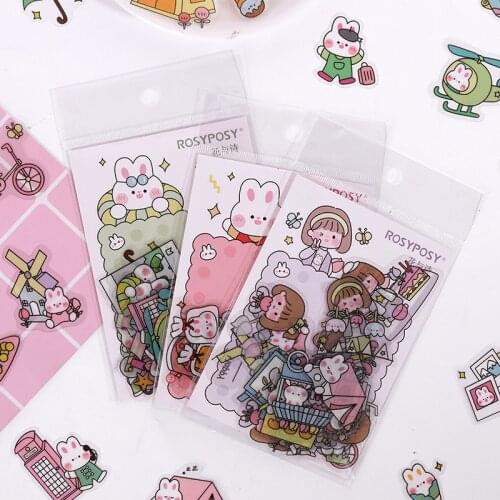 40 pcs/lot Mini Cute Bunny Travel Sticker Flakes Kawaii Diary Journal Decorative Scrapbook Sticker Korean Stationery Supplies