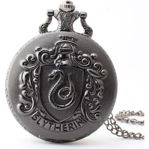 50pcs/lot Black Slytherin Quartz Pocket Watch Necklace Pendant Gift Watches Men Women Watches Hot Sell