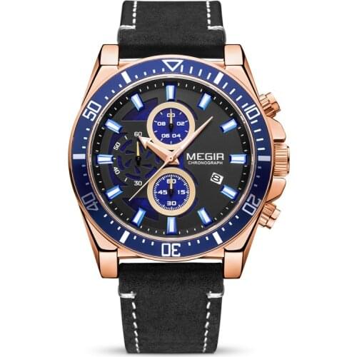 MEGIR 2132 Original Casual Sport Watches for Men Luxury Military Luminous Man Clock Fashion Leather Strap Wrist Watch