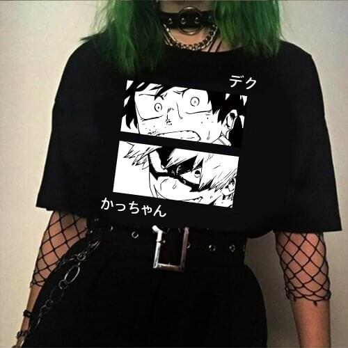Japanese Anime My Hero Academia Deku Bakuogu Printed Short Sleeved Harajuku T-shirt Unisex