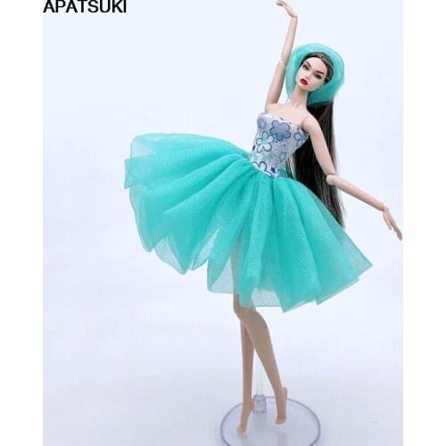 Blue Lace Fashion Doll Dress For Barbie Doll Clothes Outfits Short Tutu Dresses Ballet Party Gown 1/6 Doll Accessories