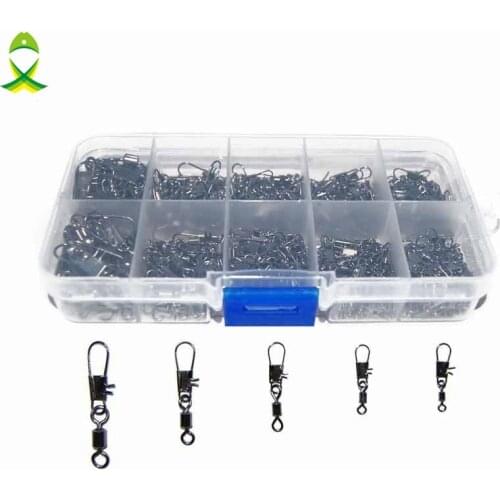 JSM 150pcs Rolling Fishing Swivel With Interlock Snap Sea Fishing Rolling Swivel Connector Set With Box Carp Fishing Accessories
