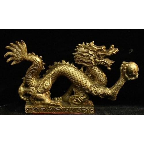 China Chinese Folk Fengshui Brass Lucky Animal Water Dragon Statue Sculpture