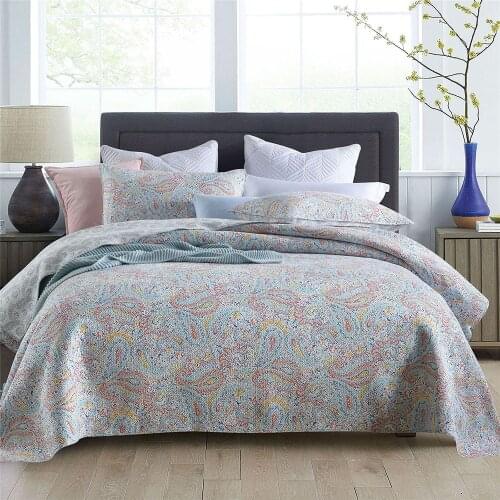 Paisley Bedspread for Bed Cotton Quilt 3pcs Sets Quilted Bed Cover Pillowcase Queen Size Reversible Blanket Summer Coverlets