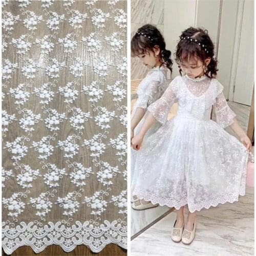 Soft Tulle Flower Overlay Lace Fabric in Off White, Embroidery Milk Silk tulle fabric For Wedding, Bridal Dress Flower Girl