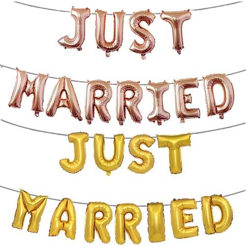 16 inch just married letter balloon set Rose gold aluminum foil balloon wedding decoration arrangement balloon