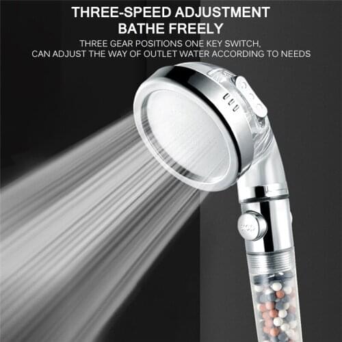 3 Modes Adjustable Shower Head With Button Stop Button Anion Replacement Bathroom Drop Ship Filter Balls Saving Water Spray SPA