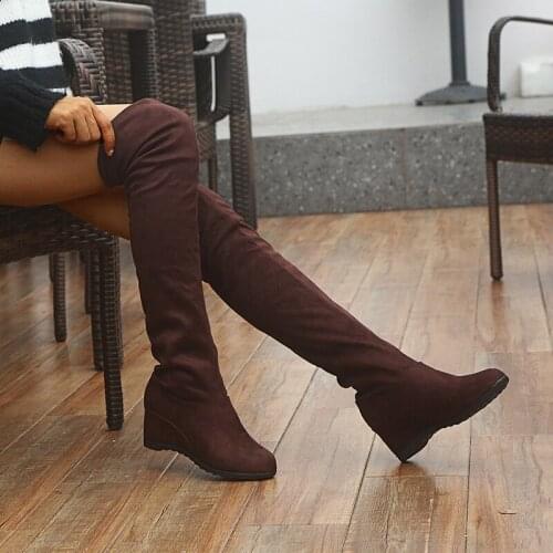 Women Boots Black Over Knee Boots Sexy Female Autumn Winter Lady Thigh High Increased Elastic Stretch Platform Shoe