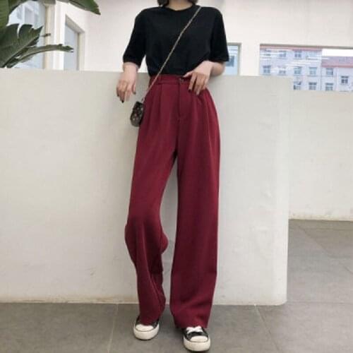 Pure color high waist suit pants women 2020 spring autumn sports pants casual fall wide-leg loose pants girls lady mopping pants