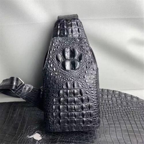 Authentic Real True Crocodile Skin Mens Small Chest Bag Cross Shoulder Bag Genuine Exotic Alligator Leather Male Messenger Bag