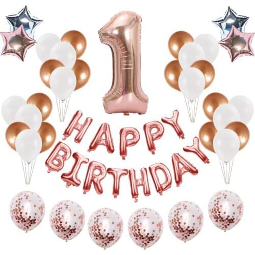 Rose Gold 1 Birthday Girl Event Decoration Sweet 18 Latex Glitter Party Confetti 48 Pack Big Number Happy Birthday Balloon