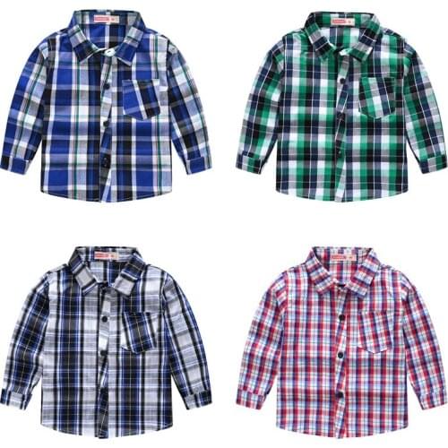 BBD Toddler Shirt New Boys Spring Cotton Plaid Full Turn-Down Collar Fashion England Style Tops Infant 2 3 4 5 6 Years Clothes