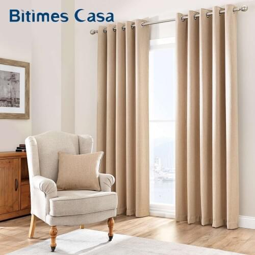 Thermal Insulated Linen 100% Blackout Windows Curtain Lined For Living Room Bedroom Interior Home Decoration Drapes Panel