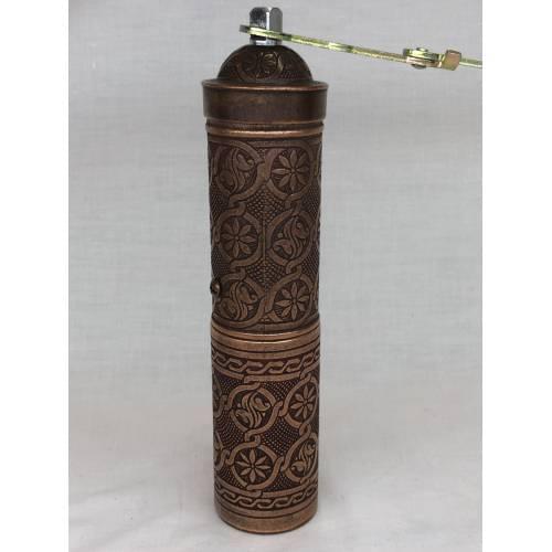 GOOD QUALITY AUTHENTIC KARABİBER ROCK SALT MILL LONG OTTOMAN MOTİFLİ MECHANICAL HAND GRINDER ANTIQUE COPPER COLOR 21CM Big size