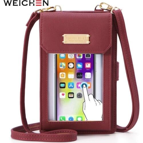 WEICHEN Transparent Touchable Phone Pocket Small Shoulder Bags For Women Designer Ladies Crossbody Bag Pu Leather Female Purse