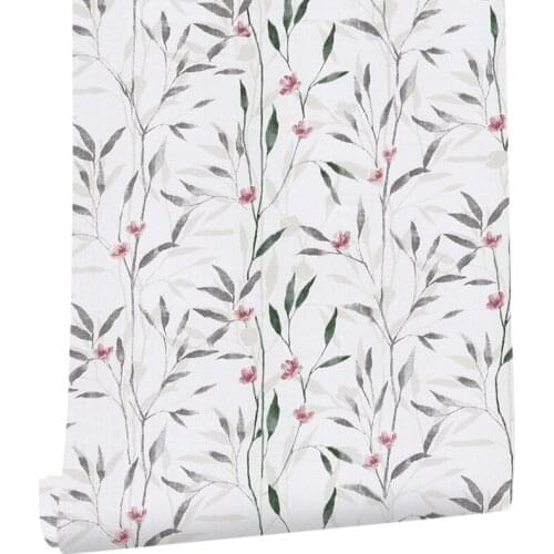 Green / Gray Floral Flower Self Adhesive Wallpaper Vinyl Murals hand-paintedWall Papers Design for Walls Bedroom Home Decor