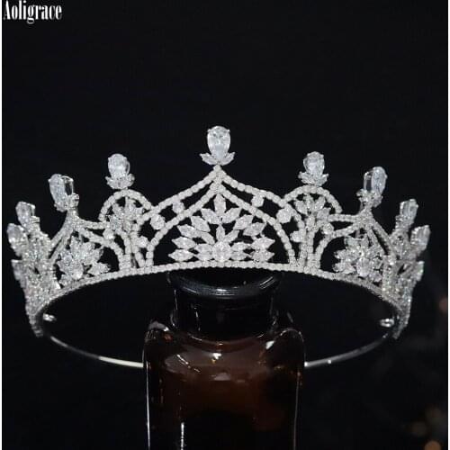 Aoligrace CZ Tiaras Cubic Zirconia Crowns for Women Wedding Bride Headpiece Birthday Zirconia Headband for Sweet 16 Girls