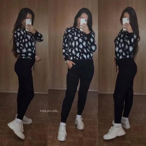 Fashion Retro Women Knitted Suits Leopard Long Sleeve O-neck Sweater + Lace Up Waist Pocket Harem Pants Korean Sets