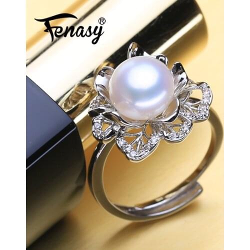 FENASY 925 Sterling Silver Ring Luxury Natural Freshwater Pearl Rings For Women Female Party Wedding Engagement Fine Jewelry