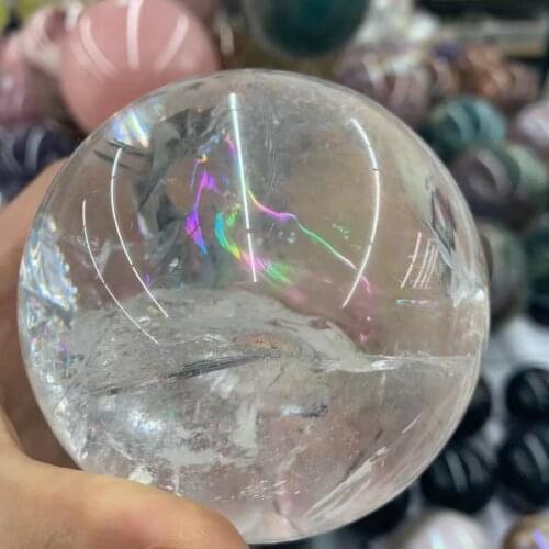 100% Natural Rainbow white crystal quartz Crystal Ball Magic Mineral Sphere, natural stone healing crystal reiki for Gem Coll