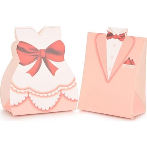100pcs/lots Bride and Groom Dresses Wedding Candy Box Gifts Favor Box Wedding Bonbonniere DIY Event Party Supplies