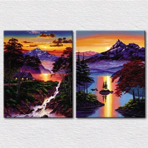 Good quality Canvas printed decoration landscape painting fantasy picture 2pcs set for living room sale with good price