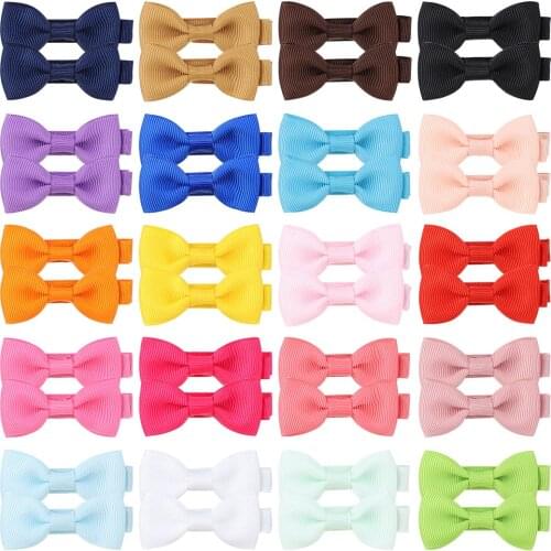20Pcs/lot Mini Ribbon 2Inch Bowknot Hair Clips For Girls Boutique Hairpins Safty Cute Barrettes Headwear Kids Hair Accessories