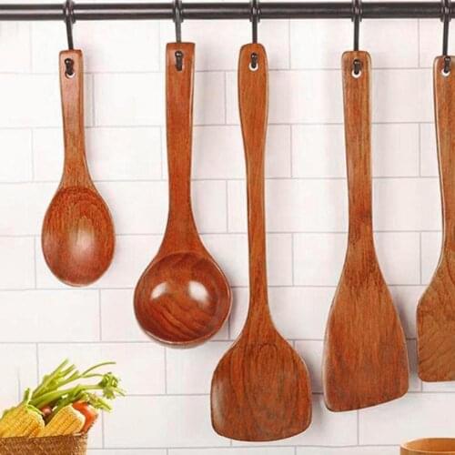 4pcs Smooth Spatula Set Non Stick Hanging Soup Spoon Handhold Tableware Shovel Cooking Dining Accessories Kitchen Utensil Wooden