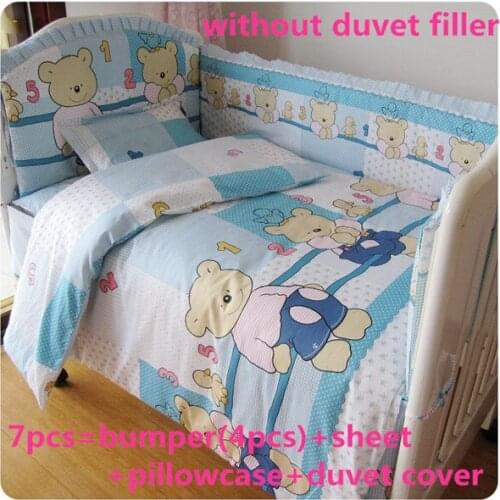 Promotion! 6/7PCS 100% cotton baby bedding set ,Duvet Cover,curtain crib bumper +filler baby bed bumper ,120*60/120*70cm
