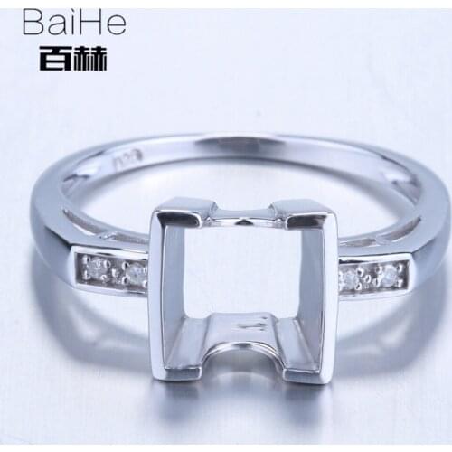 BAIHE Solid 14K White Gold(AU585) Certified Princess Engagement Women Vintage Fine Jewelry Elegant unique Semi Mount Gift Ring