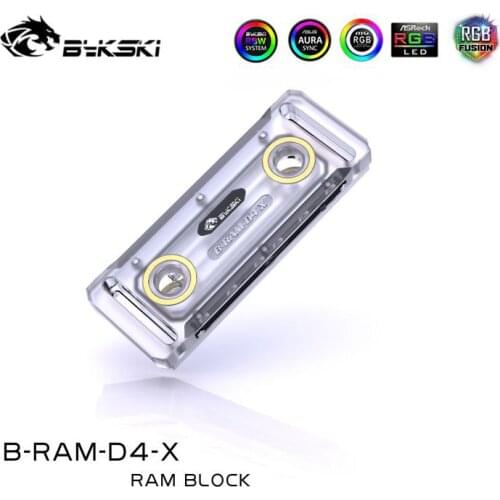 Bykski RAM Water Cooling Block RGB, Transparent Support 2/4 Channels Memory Cooler Liquid Radiator, 5V/12V SYNC, B-RAM-D4-X