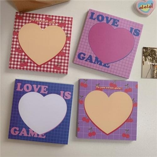 50 Sheets Retro Cherry Love Heart Memo Pad Kawaii Sticky Notes Girl Diary DIY Decorative School Notebook Stationery