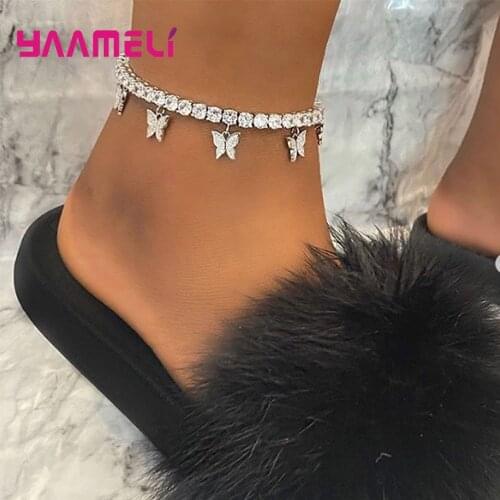 925 Sterling Silver Colorful Butterfly Anklet Bracelet For Women Girls CZ Cubic Zirconia Fashion Jewelry Wholesale