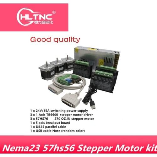 NEMA 23 stepper motorTB6600 4.0A driver + 3pcs 57HS763004 motor + 5 axis interface board+ power supply 360w 24V for CNC Router