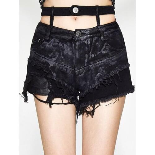 Gothic Denim Shorts Black Print Summer Slim Sexy Hot Ripped Jeans Fashion Short Pants Hole Goth Casual Shorts Unique Pants New
