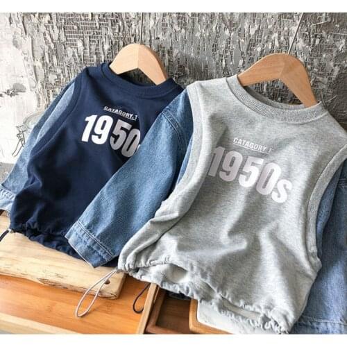 Boys Denim Sleeves Tops Pullover Fashion Autumn Hoodie Hoodies Baby Boy Clothes For Teens Sweatshirt Sweatshirts Kawaii Children