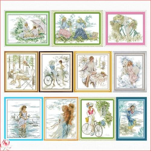 Elegant Character Scenery Cross Stitch Kit 14ct 11ct Printed Fabric Embroidery Kit DIY Handmade Needlework Home Decoration Craft