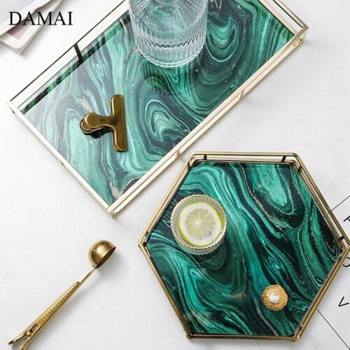 European Marble Texture Trays Gilded Agate Green Decorative Jewelry Display Storage Tray Living Room Desktop Decorative Plates
