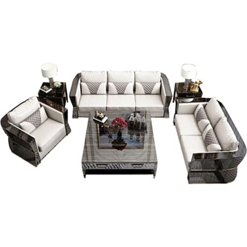 Italian light luxury villa large size first floor leather sofa solid wood furniture combination post-modern Nordic boutique