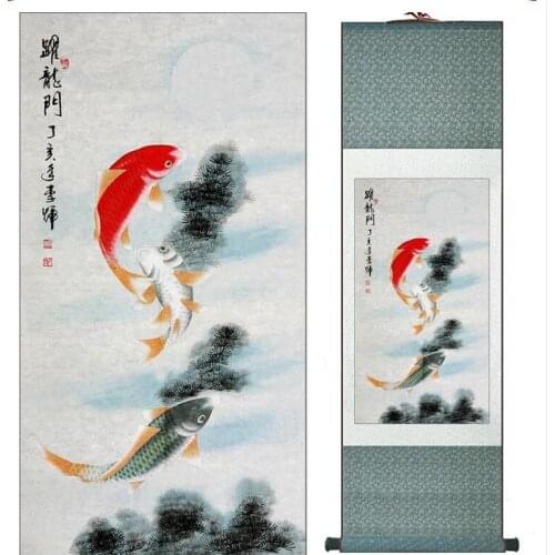 Carps jumping over the dragon gate Super quality traditional Chinese Art Painting Home Office Decoration Chinese painting