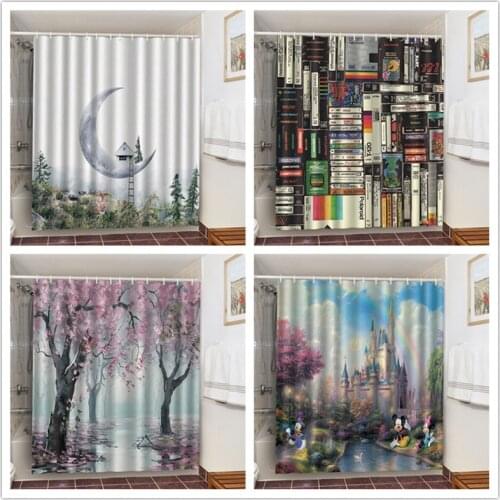 Creative Waterproof Bathroom Product Shower Curtain Anti Peeping Blackout Curtains Fake Book Wall Decoration Screen Home Decor