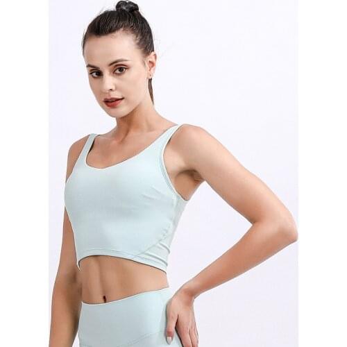 LULU Push Up Padded Gym Fitness Bras Crop Tops Women Plain Soft Nylon Yoga Workout Sports Bras with Removable Pads