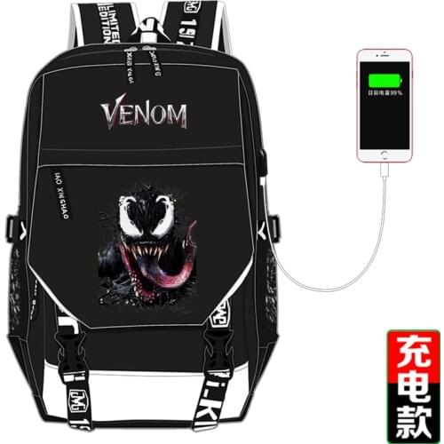 Film Venom Cartoon Backpack SpiderManCos Students School Bags Multifunction USB charging Backpack Laptop Shoulders Bags