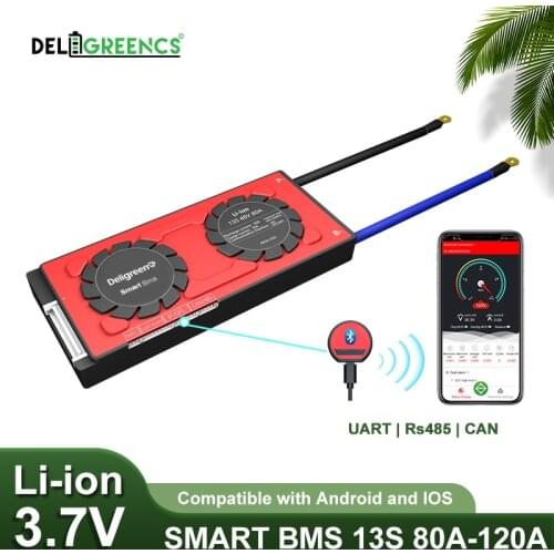 Smart BMS 13S Li-ion 80A 100A 120A UART NTC Bluetooth Module 485 CAN for 48V Lithium Battery Pack Energy Storage With Balance