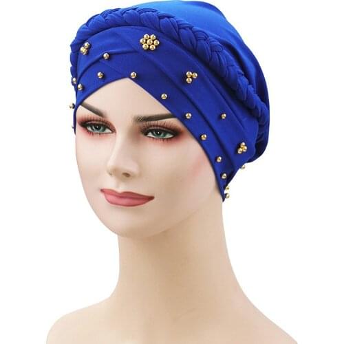 Muslim Braided Cotton Jersey Indian Hat Women Elastic Turban Islamic Chemo Cap Ladies Stretch Head Wrap Head Scarf Y