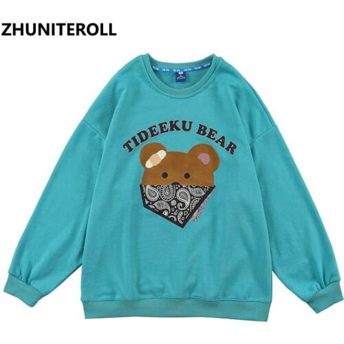 Harajuku 2021 Men Sweatshirt Cartoon Bear Paisley Print Hip Hop Pullover Autumn Cotton Fashion Casual Hoodie Streetwear Clothing