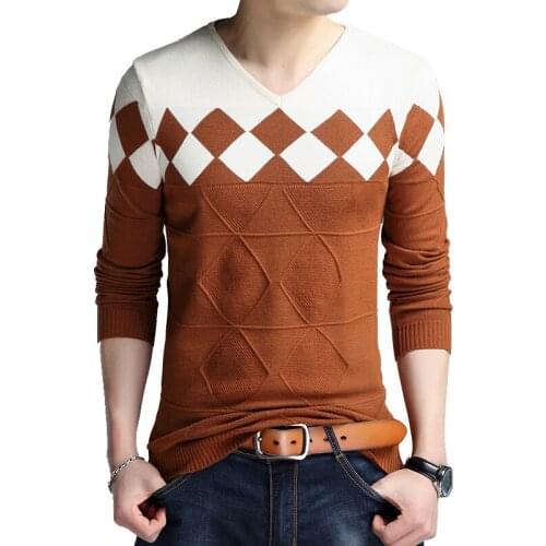 Autumn Vintage Sweater Men Collarless Sweater Christmas Sweaters Fashion V-neck Casual Slim Sweaters Men for Business