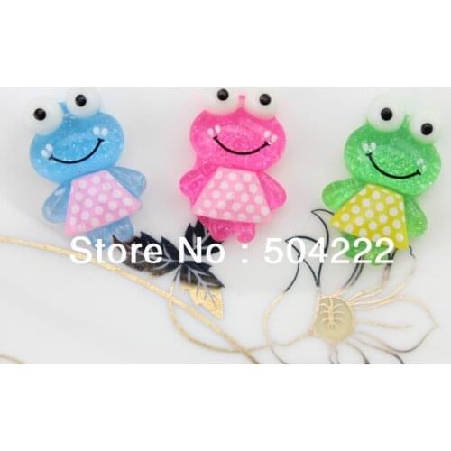 Set of 100pcs lovely Glitter Pink Frog Cabochons (15x20mm) Cell phone decor, hair pin, rings DIY